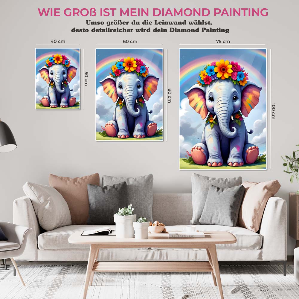 5D Diamond Painting AB Colorful Stuffed Elephant mit 100 Farben, Unique-Diamond