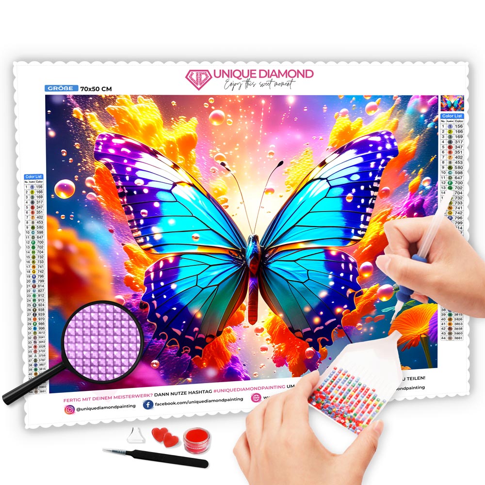 5D Diamond Painting AB Steine Colourful Butterfly, Unique-Diamond