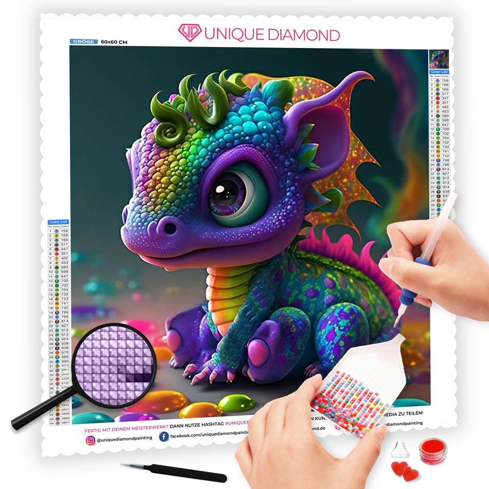 5D Diamond Painting AB Steine Colourful Dragon, Unique-Diamond