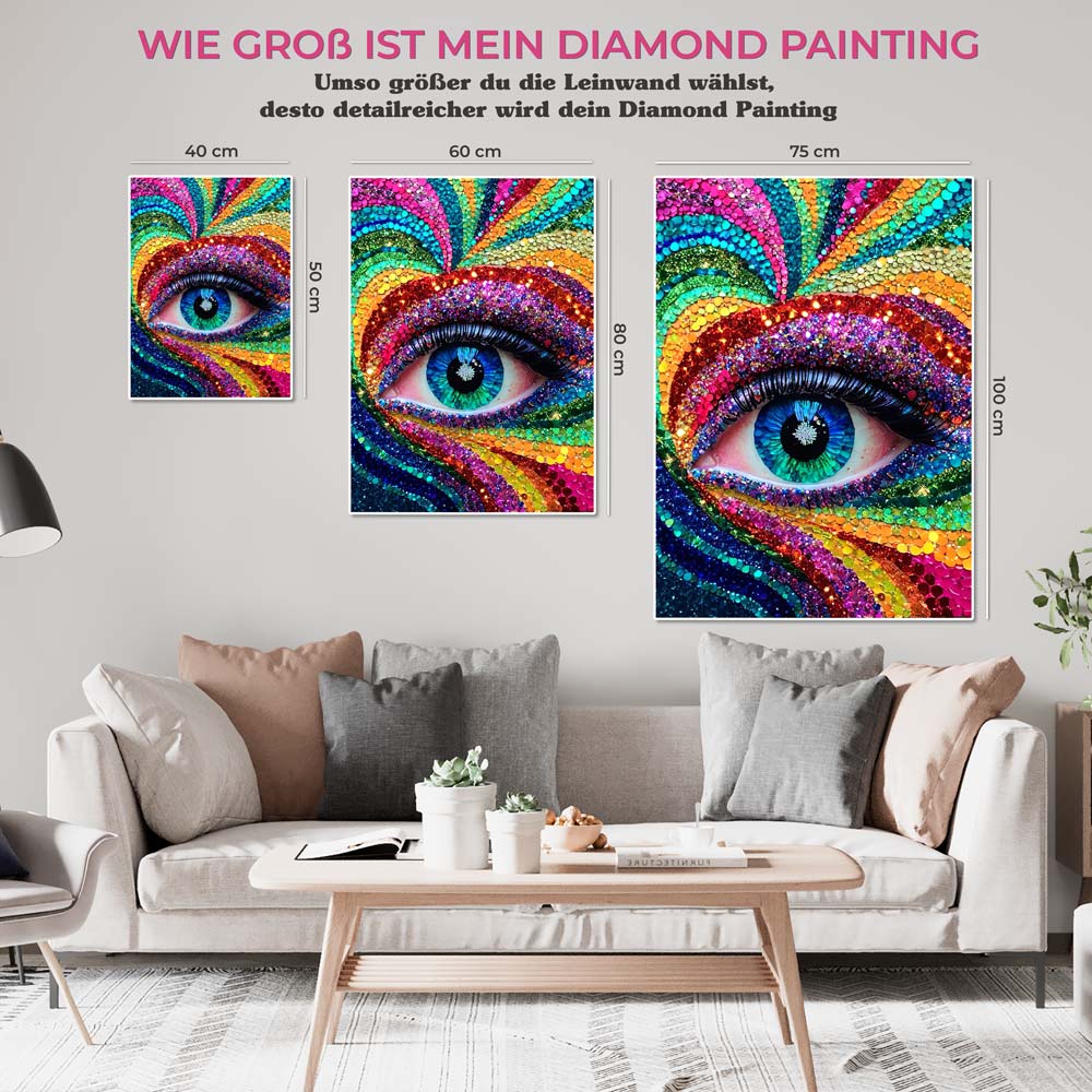 5D Diamond Painting AB Steine Colourful Eye mit 100 Farben, Unique-Diamond