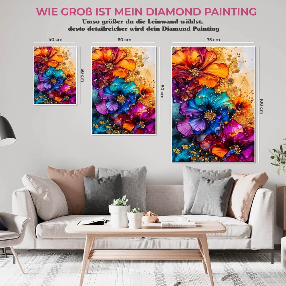 5D Diamond Painting AB Steine Colourful Flowers mit 100 Farben, Unique-diamodn