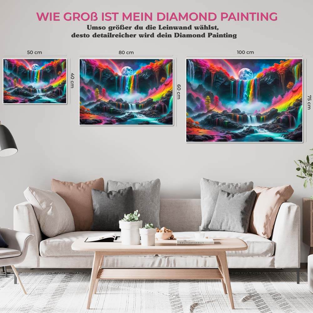 5D Diamond Painting AB Steine Colourful Waterfall mit 100 Farben, Unique-Diamond