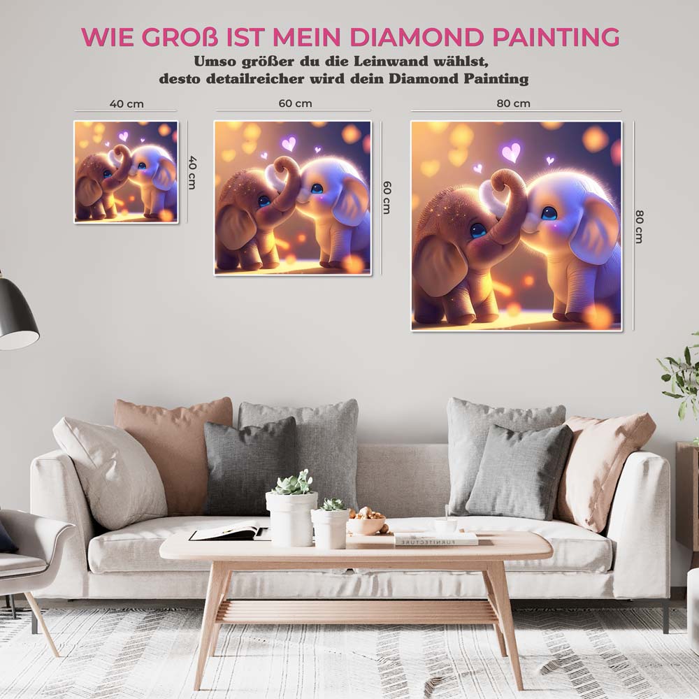 5D Diamond Painting AB Steine Elefanten Liebe, Unique-Diamond