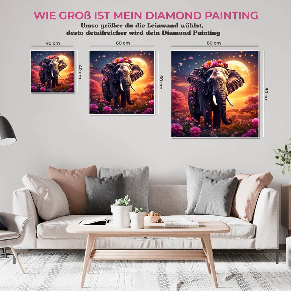 5D Diamond Painting AB Steine Elephantia Blossom Magic mit 100 Farben, Unique-Diamond