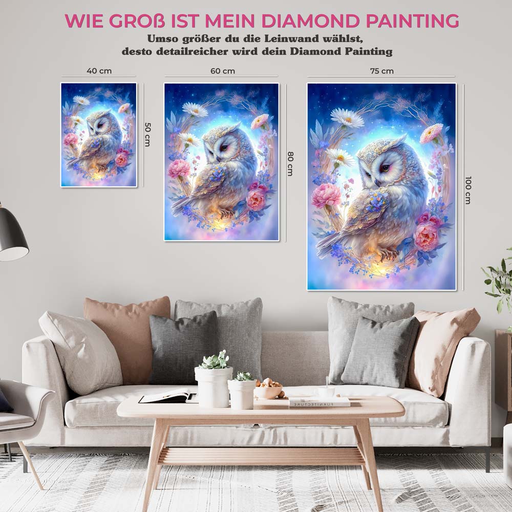 5D Diamond Painting AB Steine Eule mit Blumen, Unique-Diamond