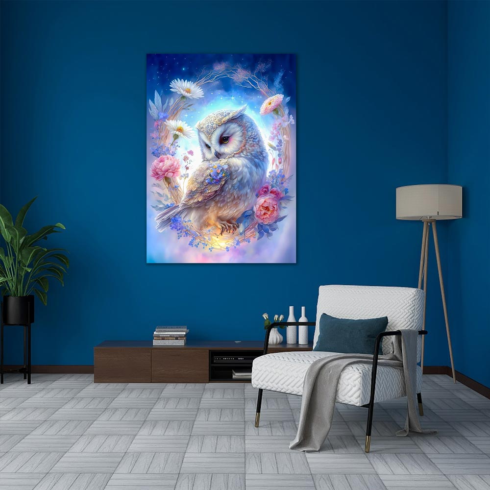 5D Diamond Painting AB Steine Eule mit Blumen, Unique-Diamond