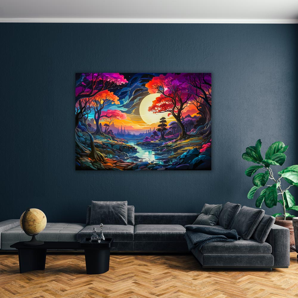 5D Diamond Painting AB Steine Fantasy Landschaft in Mondschein, Unique-Diamond