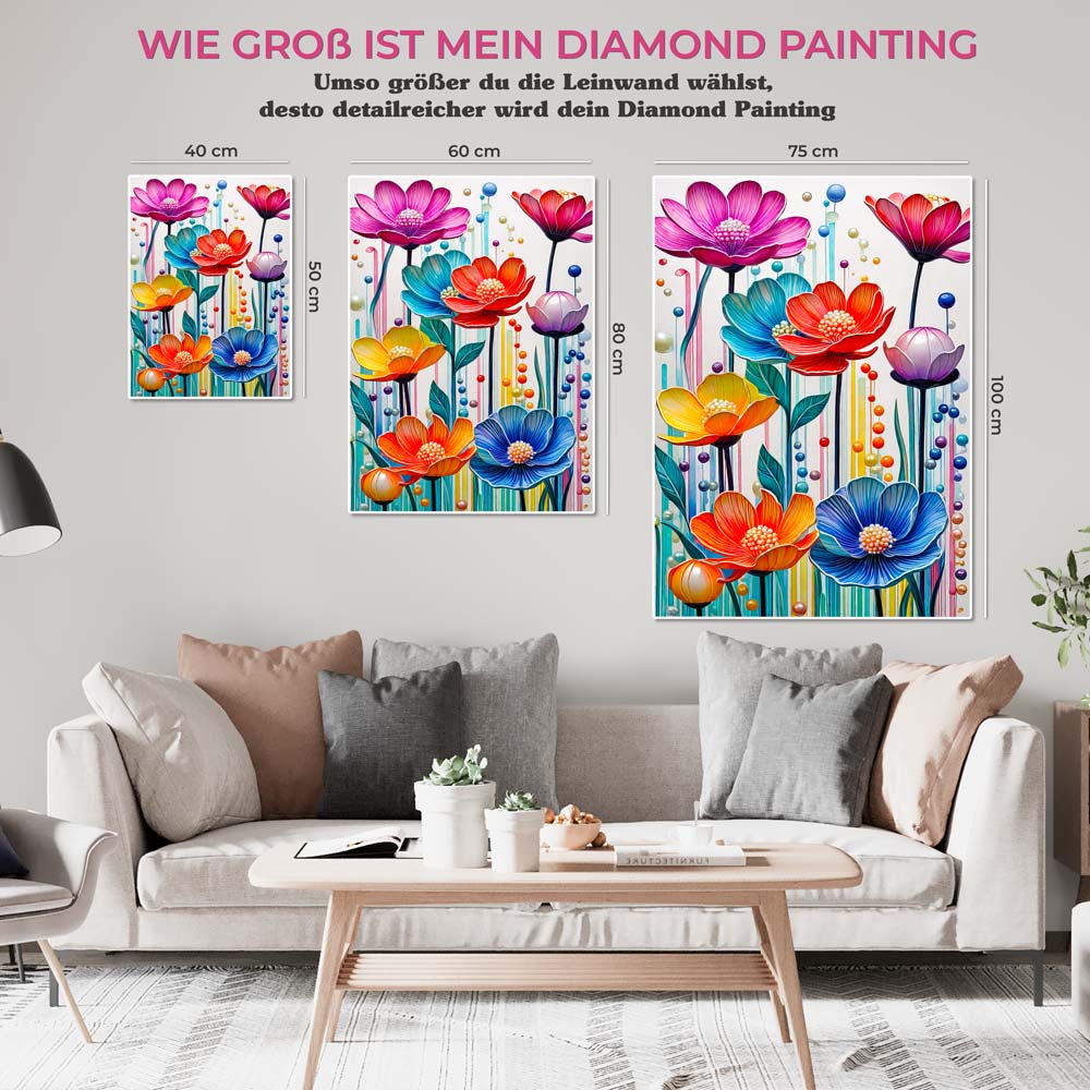5D Diamond Painting AB Steine Farbige Blumen, Unique-Diamond