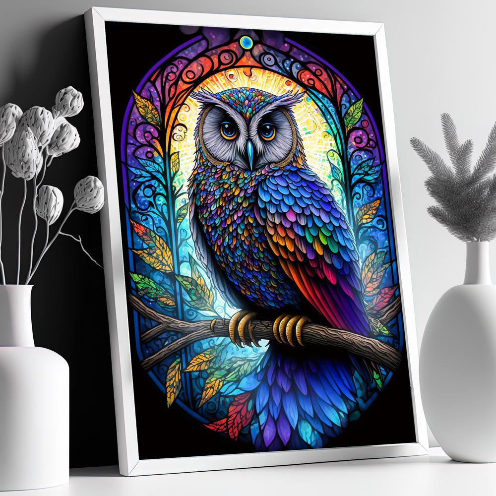 5D Diamond Painting AB Steine Farbige Eule, Unique-Diamond
