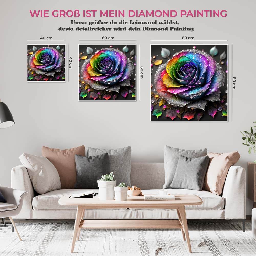 5D Diamond Painting AB Steine Farbige Rose mit 100 Farben, Unique-Diamond