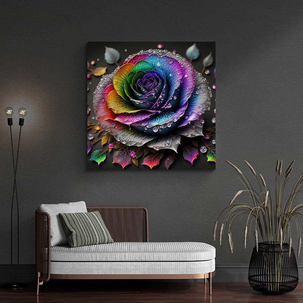 5D Diamond Painting AB Steine Farbige Rose mit 100 Farben, Unique-Diamond
