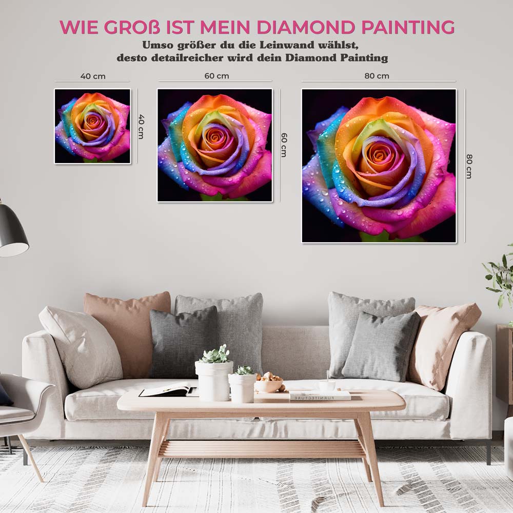 5D Diamond Painting AB Steine Farbige Rose, Unique-Diamond
