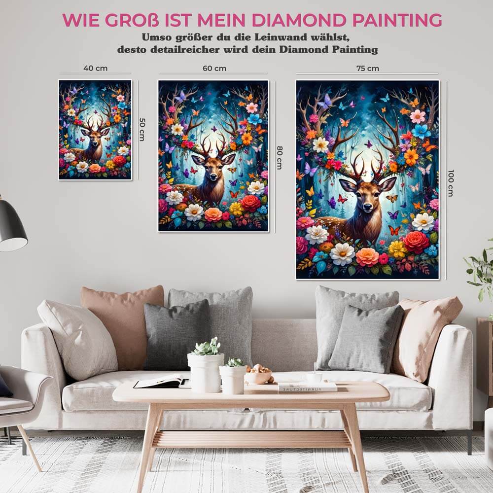 5D Diamond Painting AB Steine Flowers Deer mit 100 Farben, Unique-Diamond
