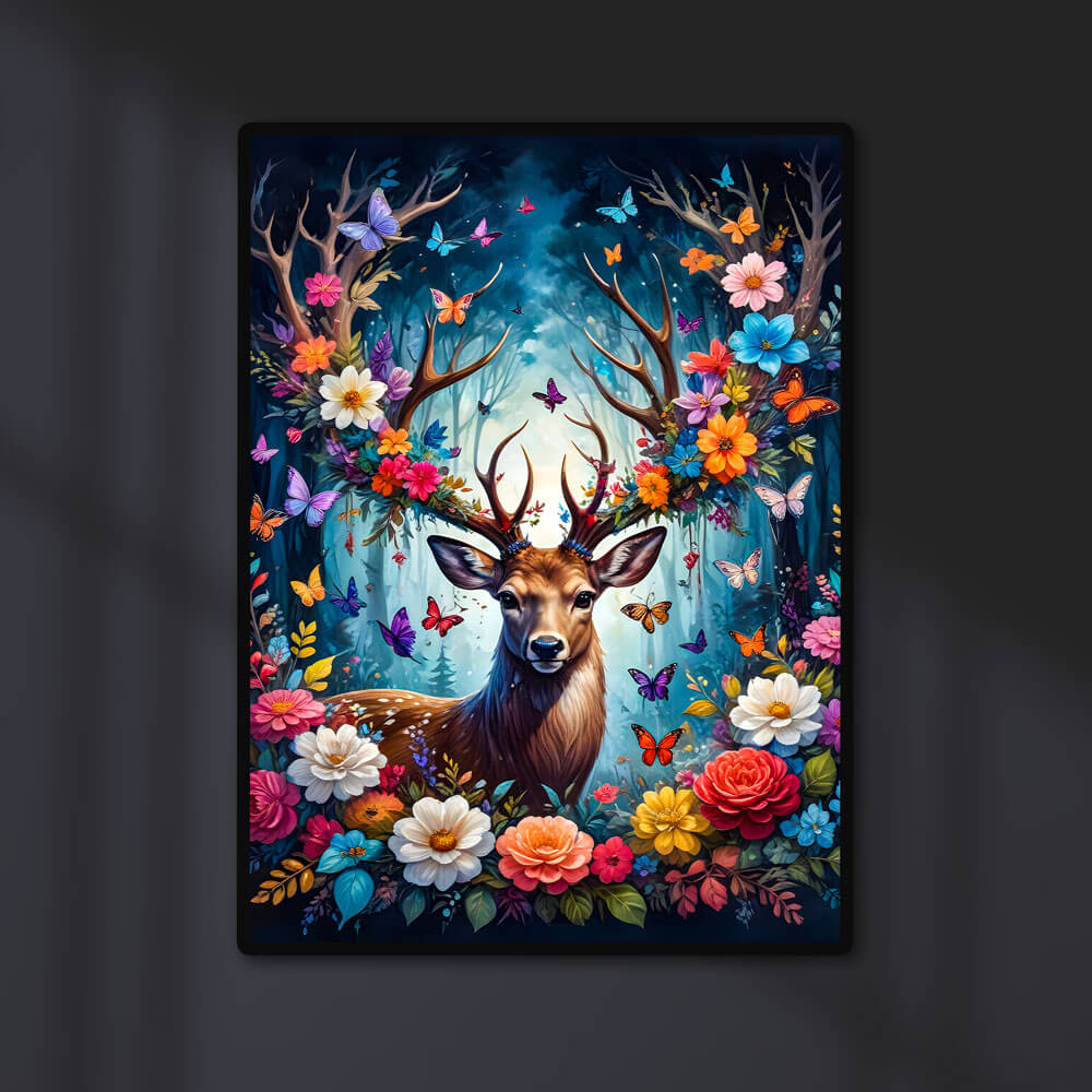 5D Diamond Painting AB Steine Flowers Deer mit 100 Farben, Unique-Diamond