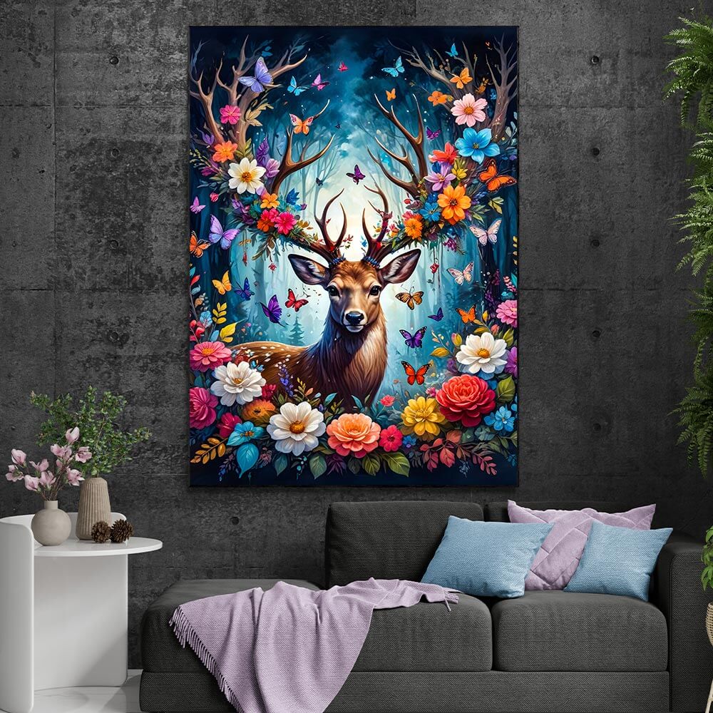 5D Diamond Painting AB Steine Flowers Deer mit 100 Farben, Unique-Diamond