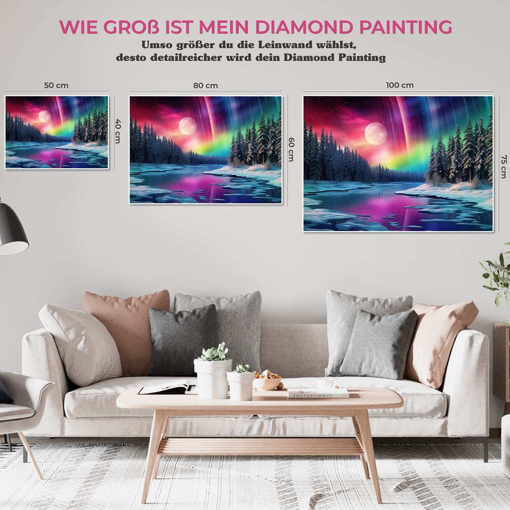 5D Diamond Painting AB Steine Fluss Mit Polarlichter, Unique-Diamond