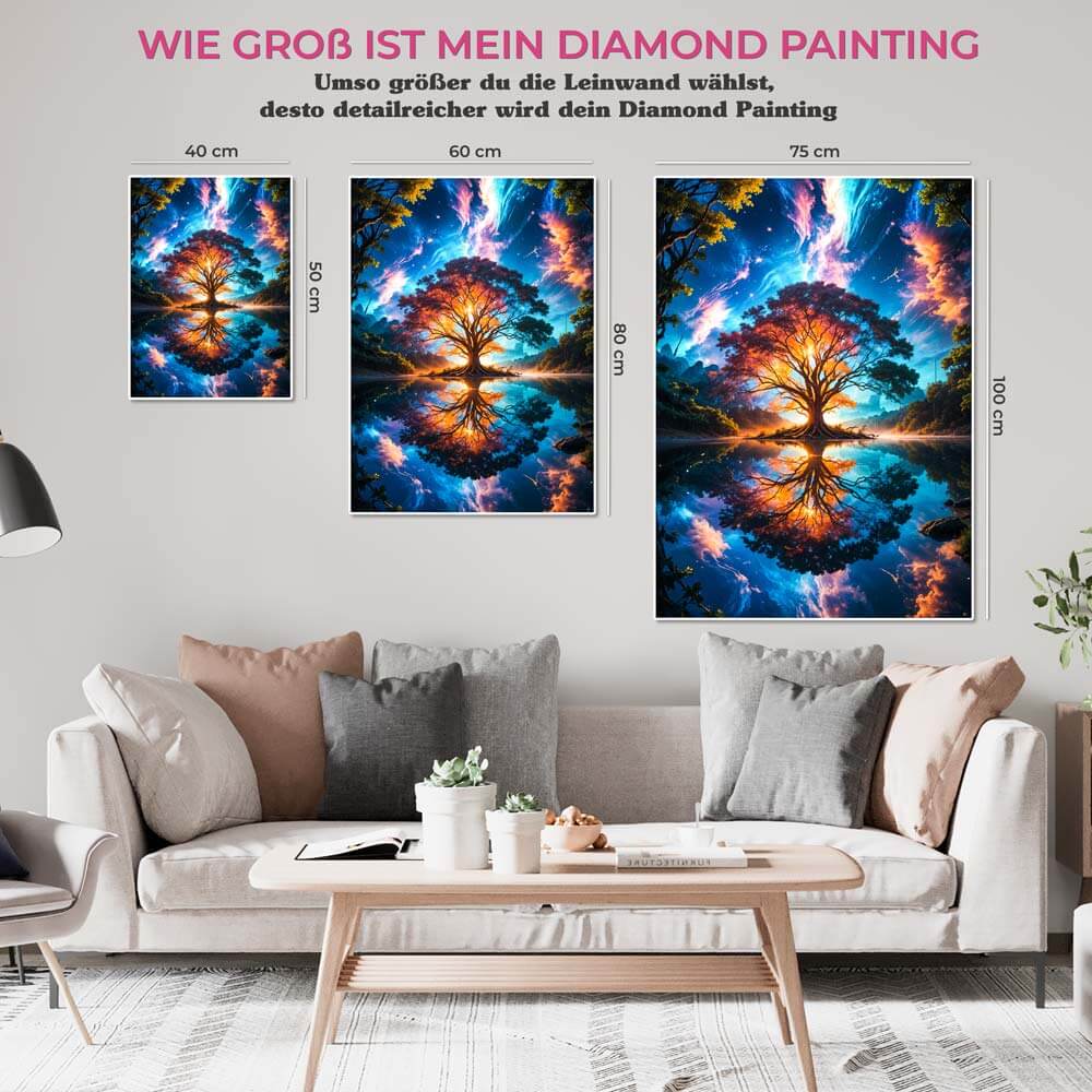 5D Diamond Painting AB Steine Galactic Reflection mit 100 Farben, Unique-Diamond