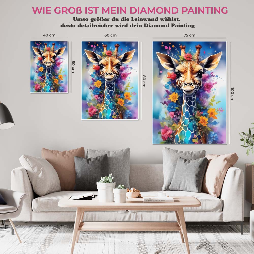 5D Diamond Painting AB Steine Giraffe With Flowers, Unique-Diamond