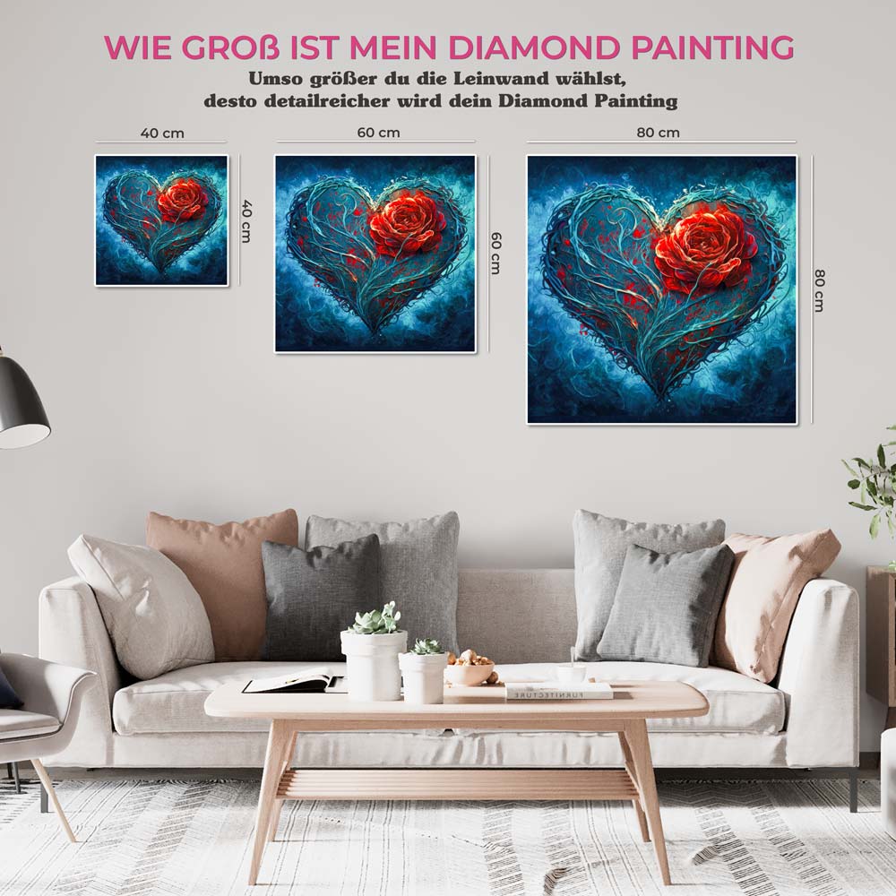 5D Diamond Painting AB Steine Herz Mit Rose, Unique-Diamond