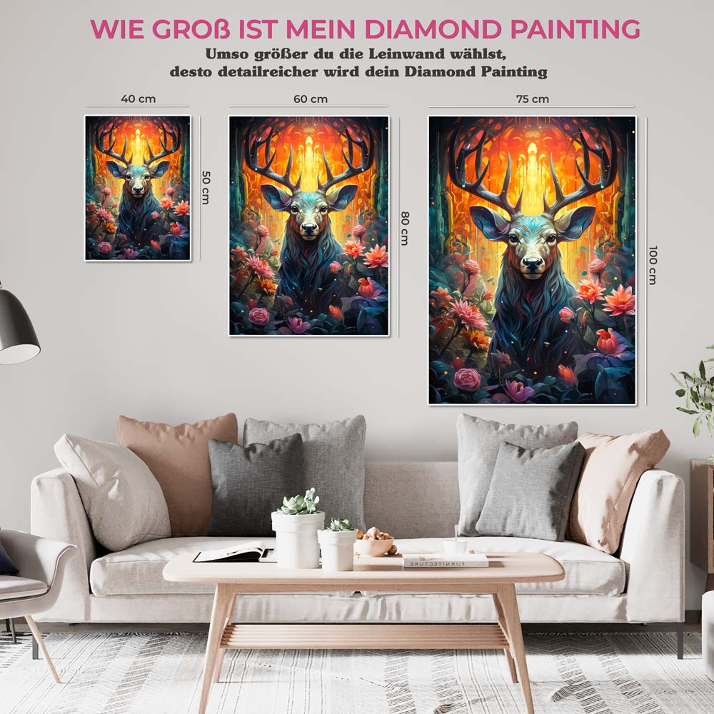 5D Diamond Painting AB Steine Hirsch mit Blumen, Unique-Diamond