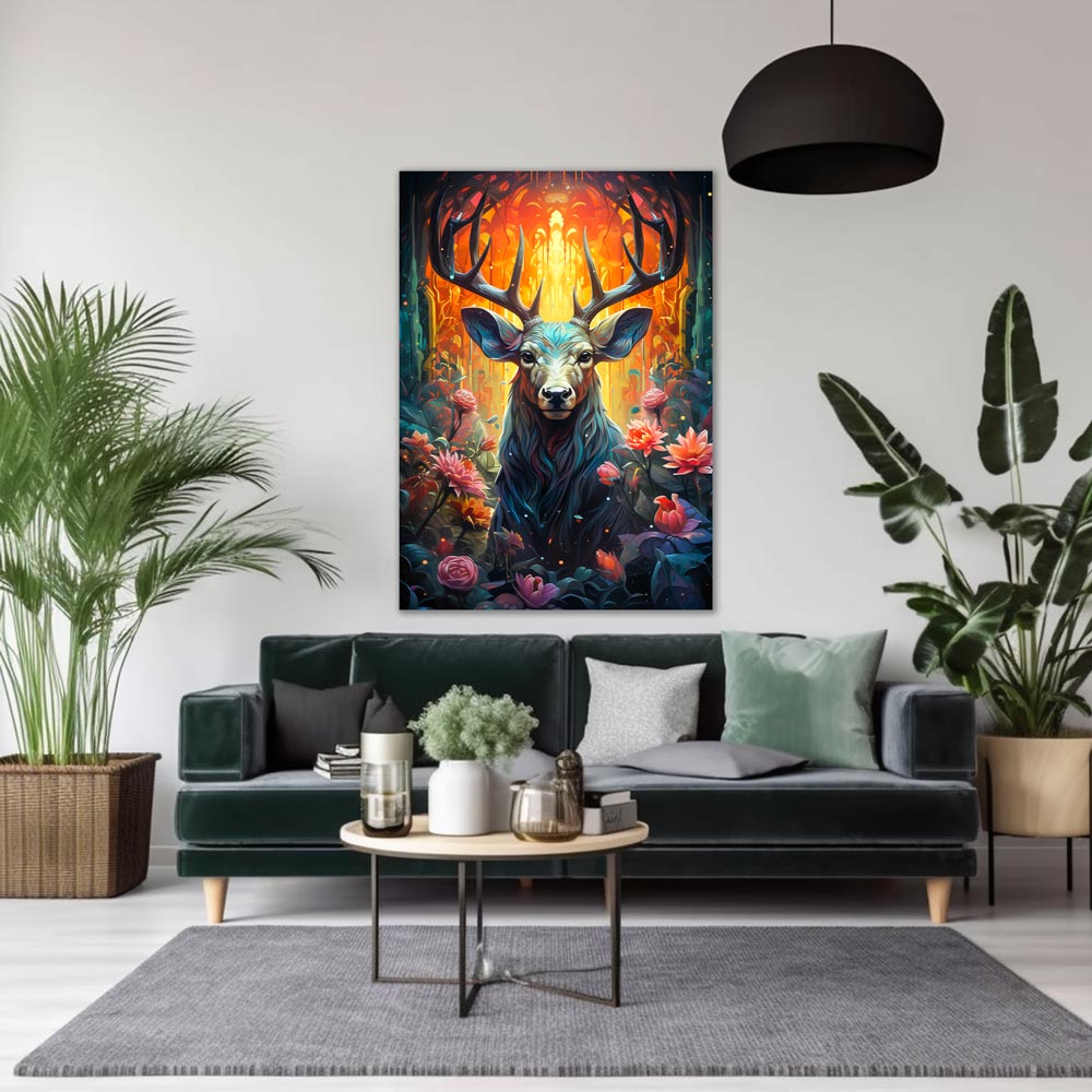 5D Diamond Painting AB Steine Hirsch mit Blumen, Unique-Diamond