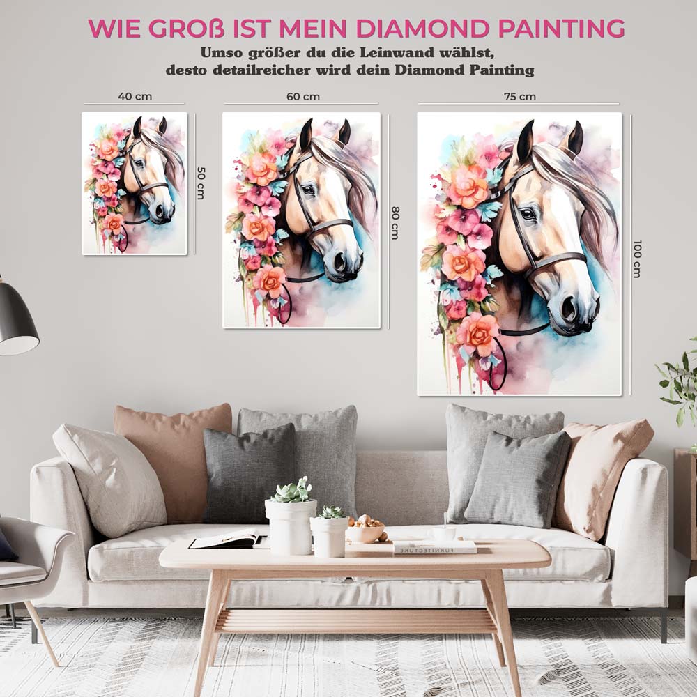 5D Diamond Painting AB Steine Horse With Flowers, Unique-Diamond