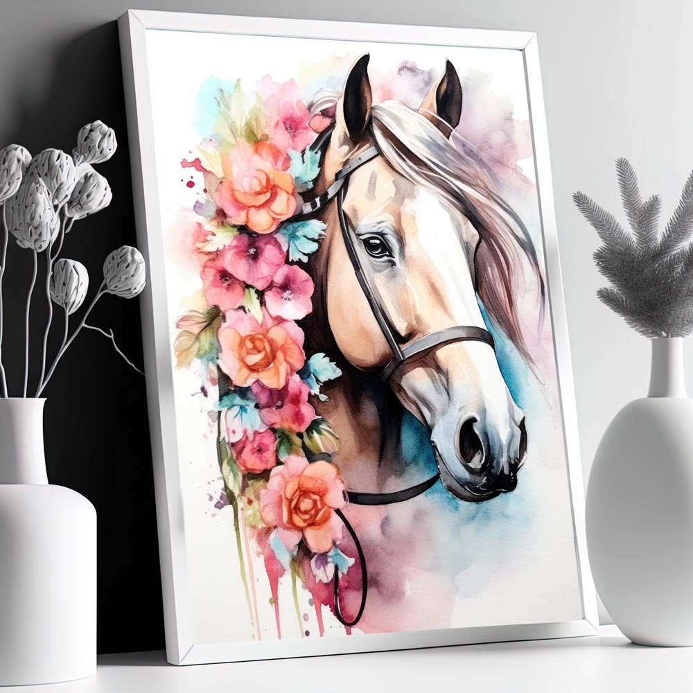 5D Diamond Painting AB Steine Horse With Flowers, Unique-Diamond