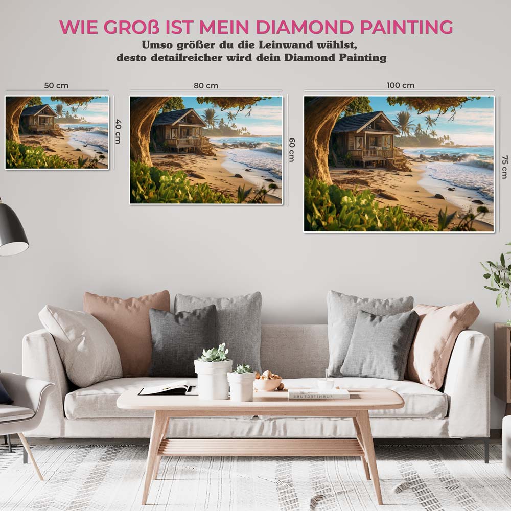 5D Diamond Painting AB Steine Hütte Am Strand, Unique-Diamond