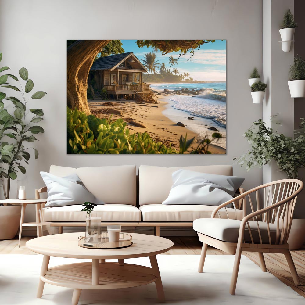 5D Diamond Painting AB Steine Hütte Am Strand, Unique-Diamond