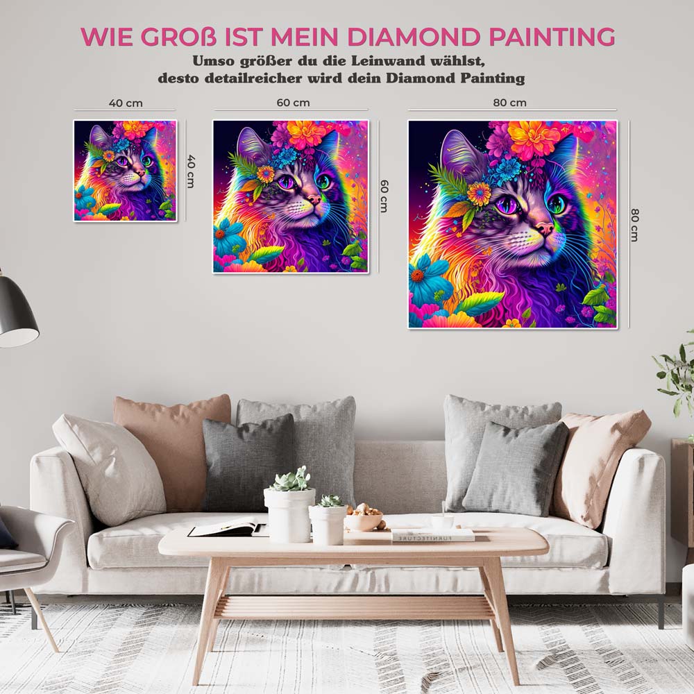5D Diamond Painting AB Steine Katze Mit Blumen, Unique-Diamond