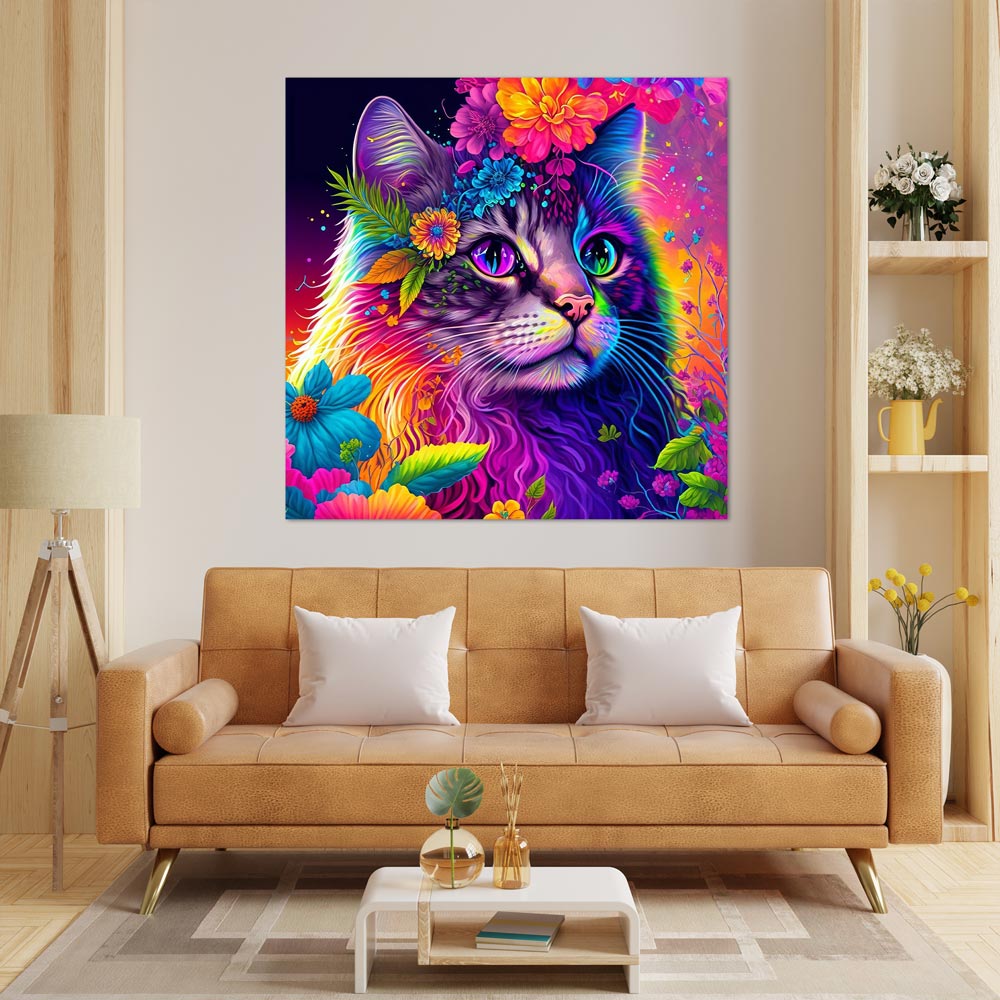 5D Diamond Painting AB Steine Katze Mit Blumen, Unique-Diamond