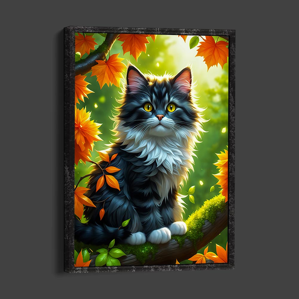 5D Diamond Painting AB Steine Katze im Herbst, Unique-Diamond