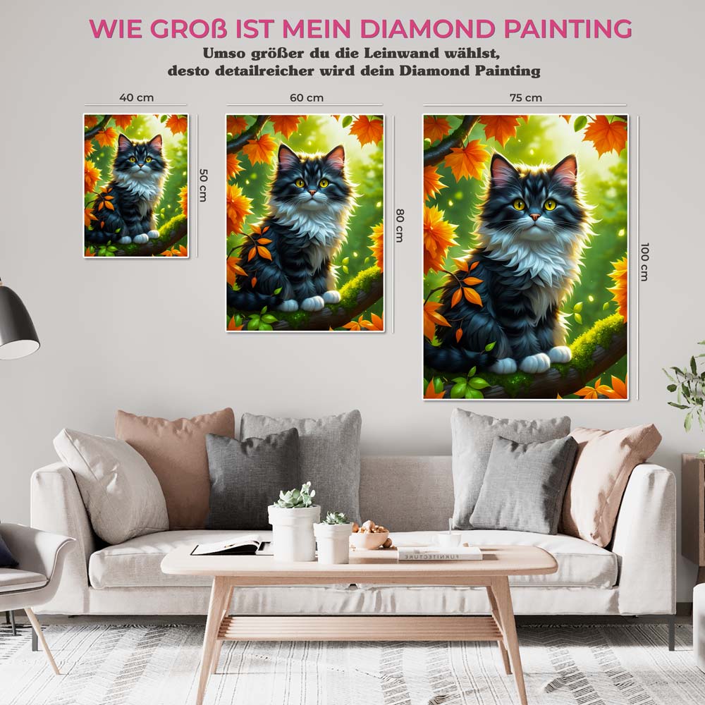 5D Diamond Painting AB Steine Katze im Herbst, Unique-Diamond