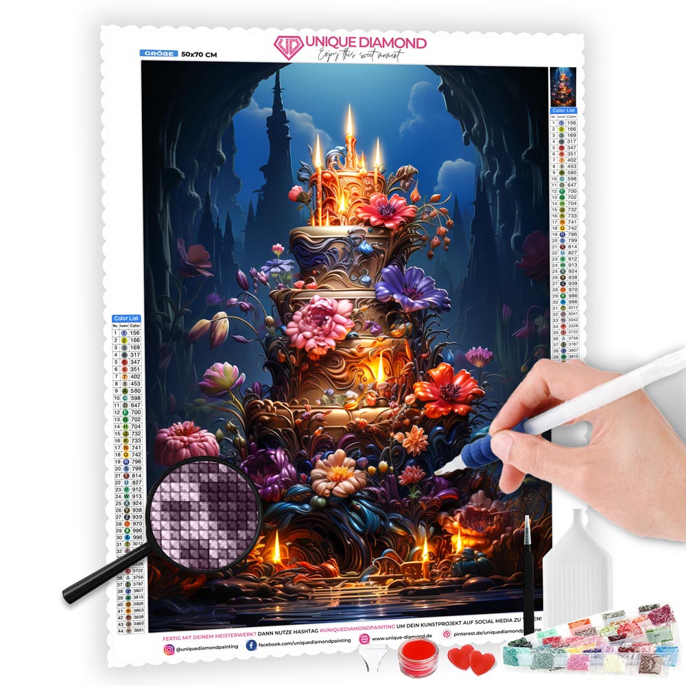 5D Diamond Painting AB Steine Kuchen, Unique-Diamond