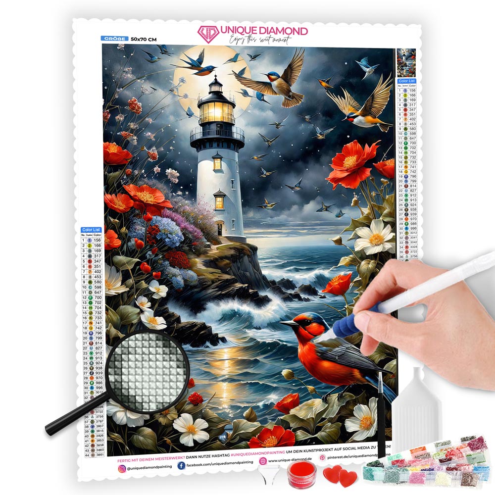 5D Diamond Painting AB Steine Leuchtturm, Unique-Diamond