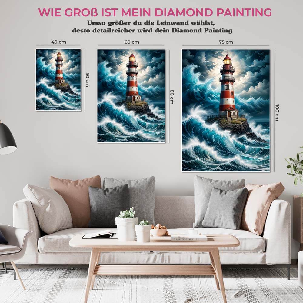 5D Diamond Painting AB Steine Lighthouse Storm mit 100 Farben, Unique-Diamond