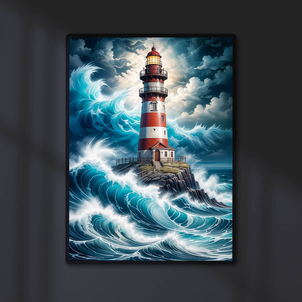 5D Diamond Painting AB Steine Lighthouse Storm mit 100 Farben, Unique-Diamond