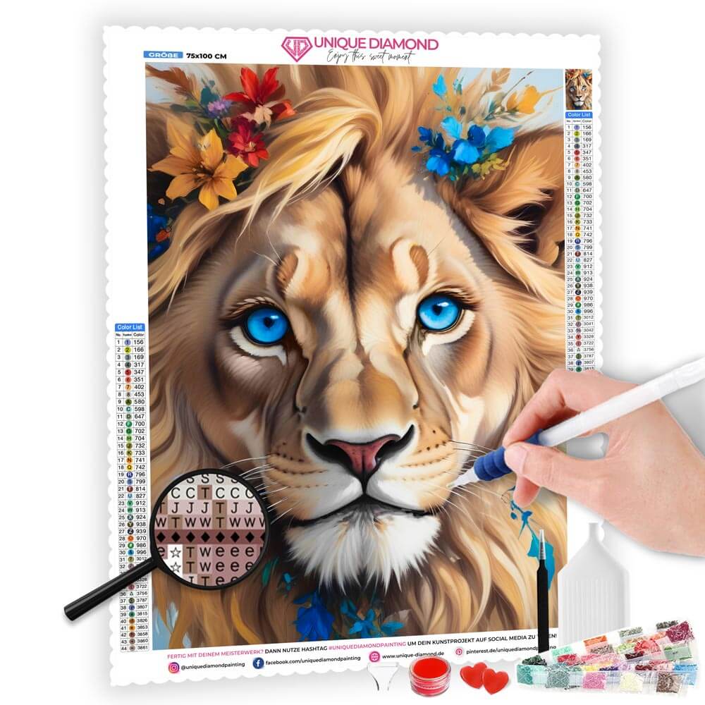 5D Diamond Painting AB Steine Lion mit 100 Farben, Unique-Diamond