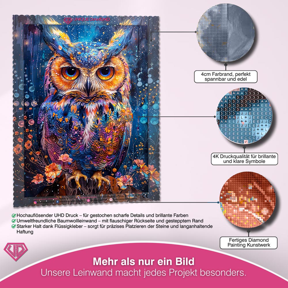 5D Diamond Painting – Luminous Nocturne Owl Unique-Diamond