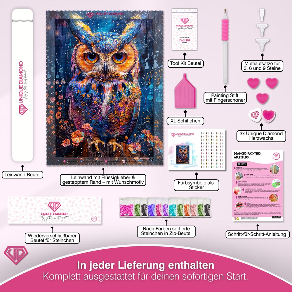 5D Diamond Painting – Luminous Nocturne Owl Unique-Diamond