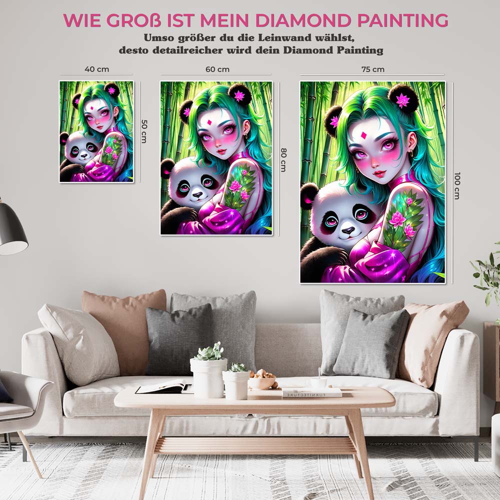 5D Diamond Painting AB Steine Mädchen mit Panda, Unique-Diamond