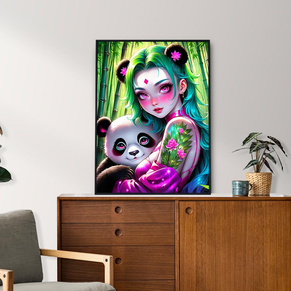 5D Diamond Painting AB Steine Mädchen mit Panda, Unique-Diamond