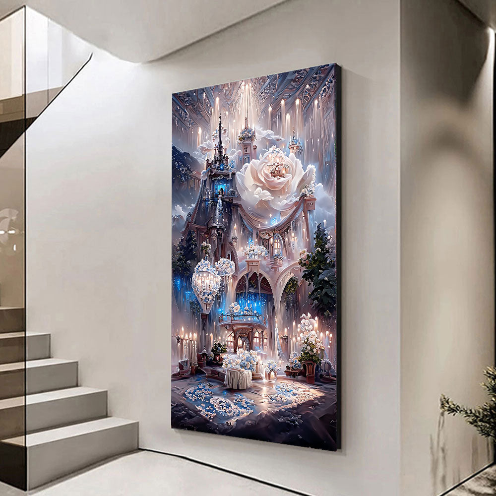 5D Diamond Painting XXL AB Steine Märchenschloss mit Rosen, Unique-Diamond