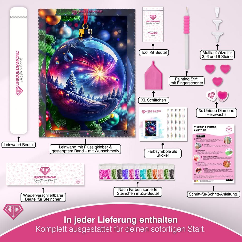5D Diamond Painting – Magischer Weihnachtskugel Unique-Diamond