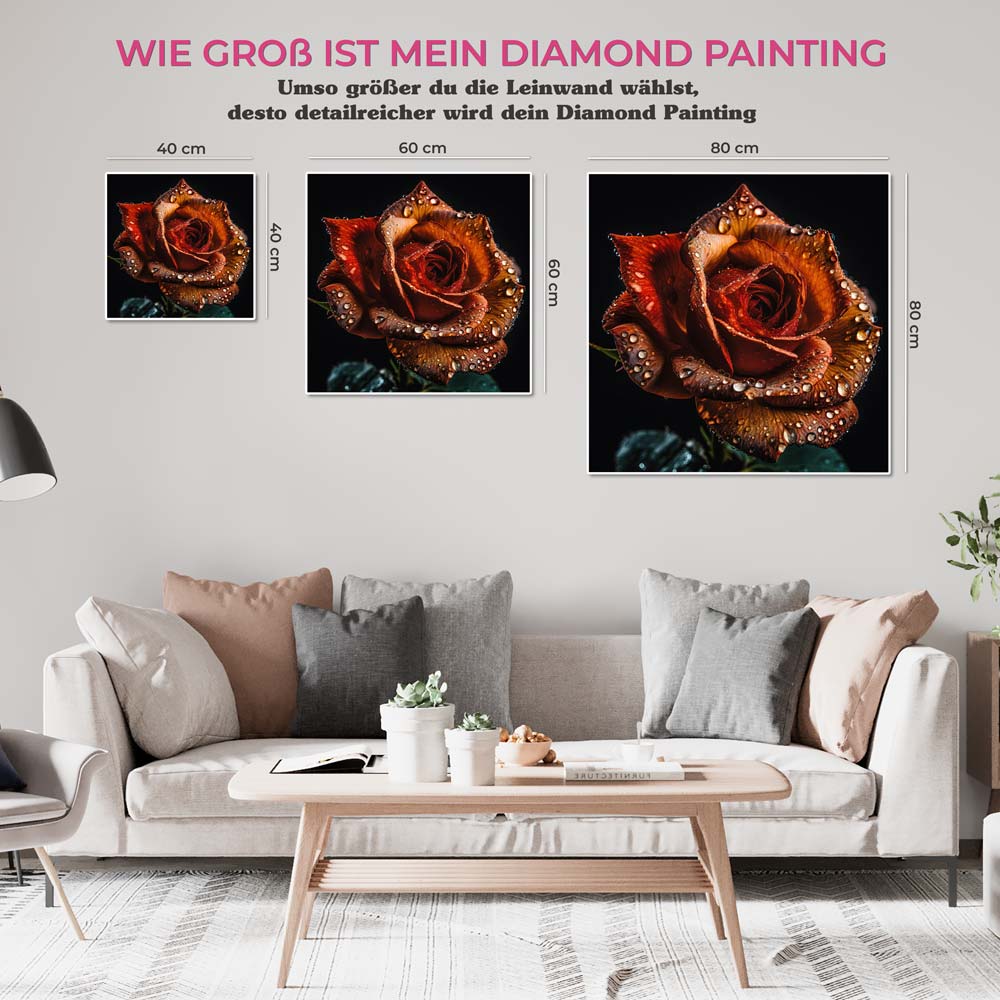 5D Diamond Painting AB Steine Orangene Rose, Unique-Diamond