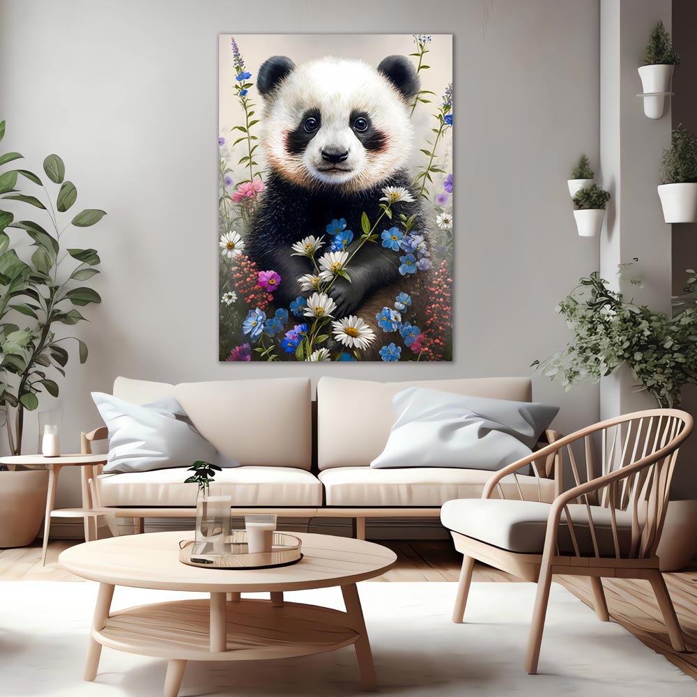 5D Diamond Painting AB Steine Panda Mit Blumen, Unique-Diamond
