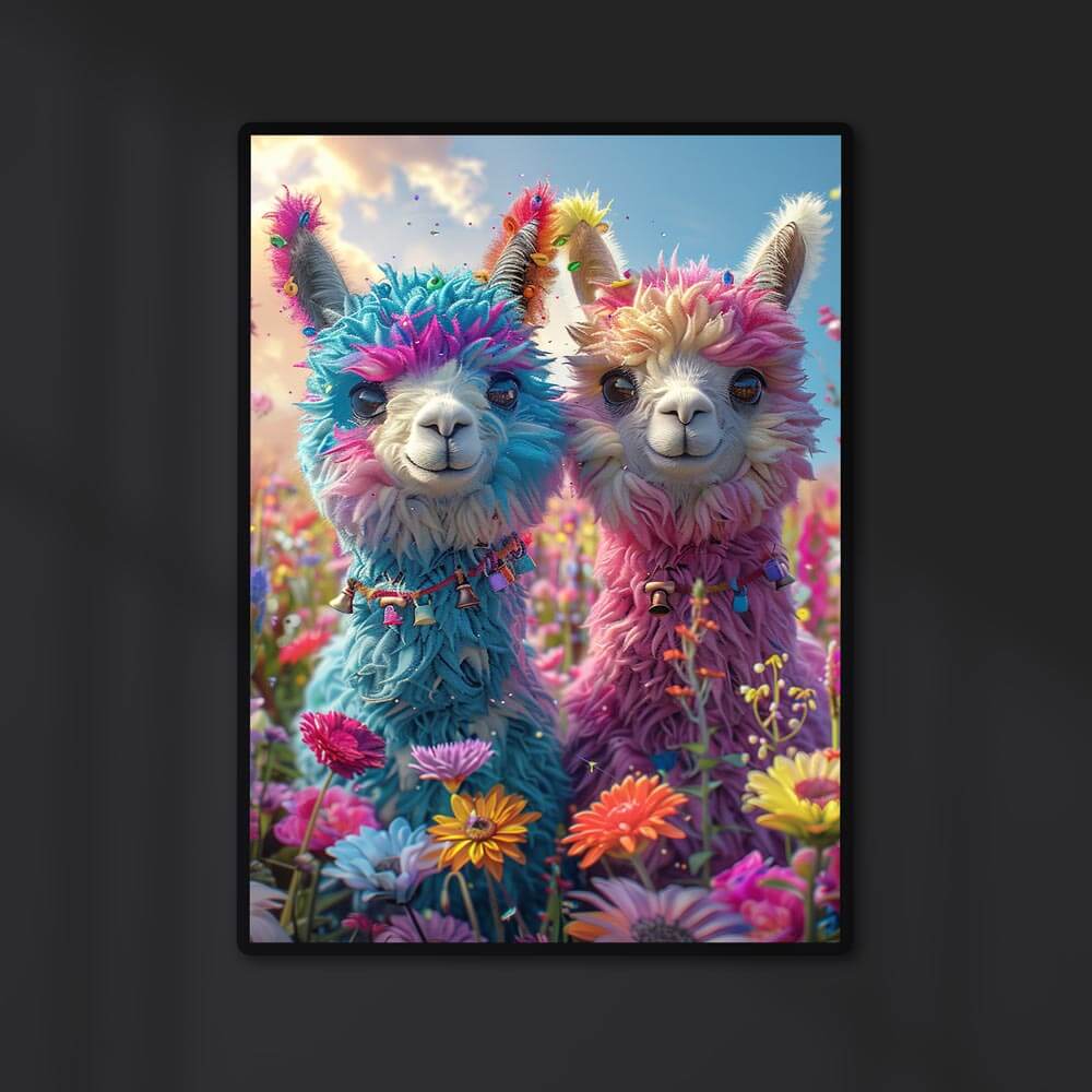 5D Diamond Painting AB Steine Rainbow Alpaca Duo mit 100 Farben, Unique-Diamond