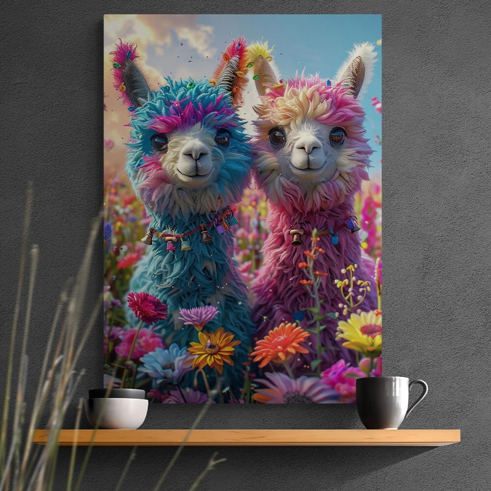 5D Diamond Painting AB Steine Rainbow Alpaca Duo mit 100 Farben, Unique-Diamond