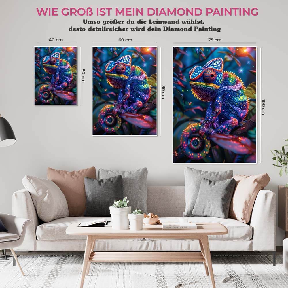 5D Diamond Painting AB Steine Rainbow Chameleon Delight mit 100 Farben, Unique-Diamond