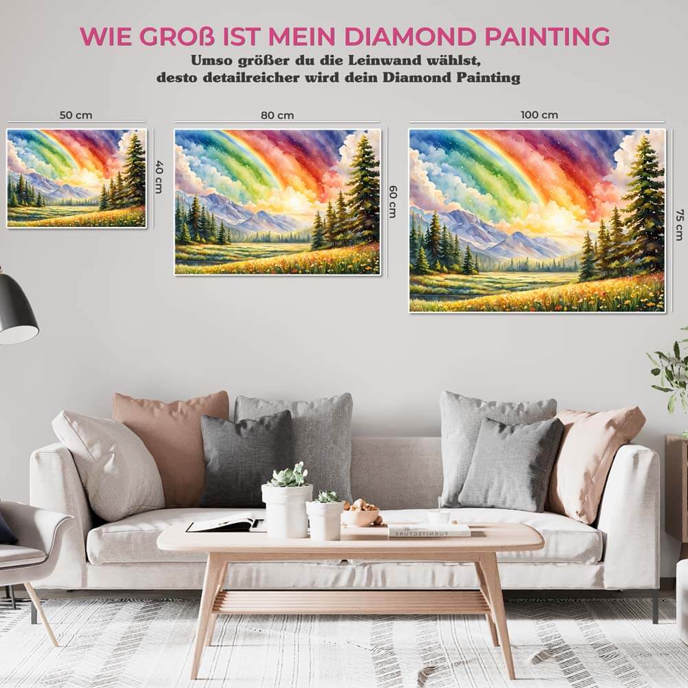 5D Diamond Painting AB Steine Rainbow Landscape mit 100 Farben, Unique-Diamond